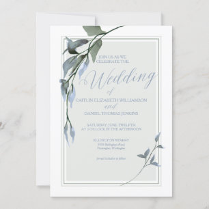 Blue Simple Floral Wedding Invitation