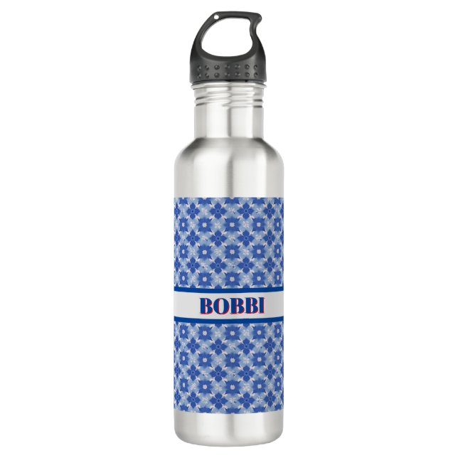 BLUE SIMPLE GEOMETRIC PATTERN STAINLESS STEEL WATER BOTTLE (Front)