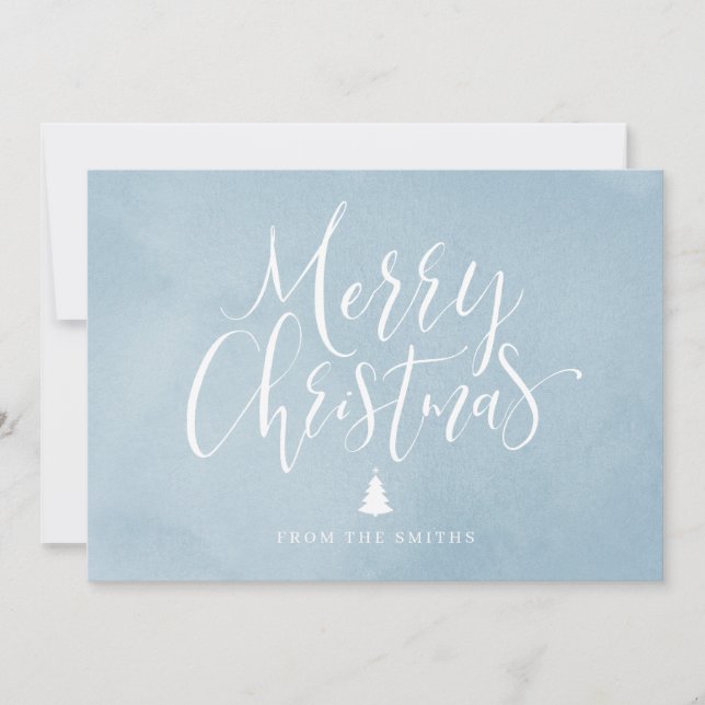 Blue simple handwritten calligraphy Christmas Holiday Card (Front)