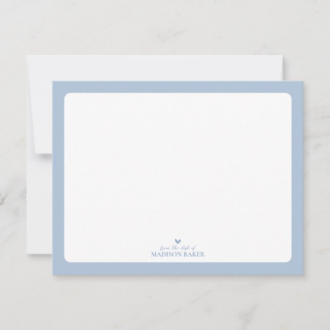 Blue | Simple Heart Personalized Stationery Note Card (Front)