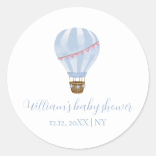Blue Simple Hot Air Balloon Boy Baby Shower Classic Round Sticker