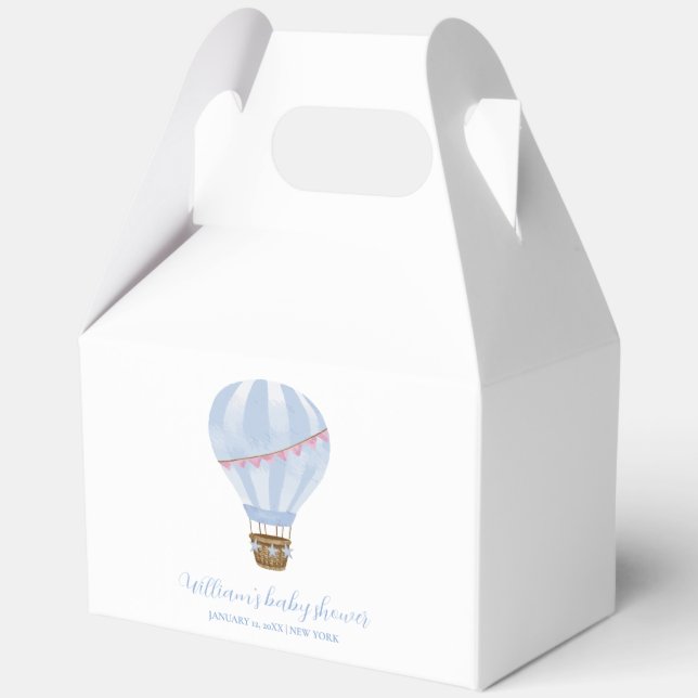 Blue Simple Hot Air Balloon Boy Baby Shower Favor Boxes (Back)