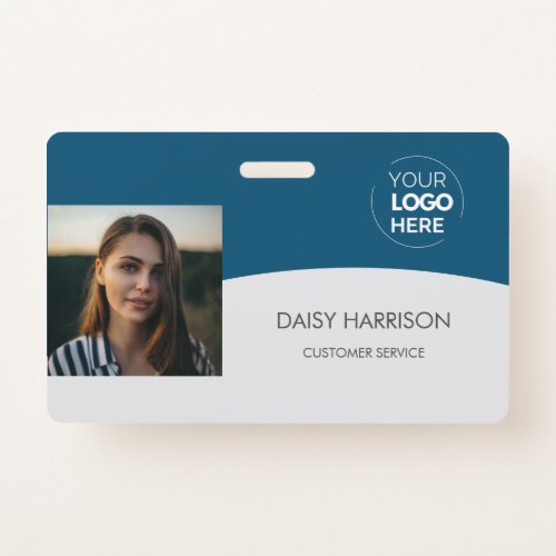 Blue Simple ID card custom logo photo QR code Badge