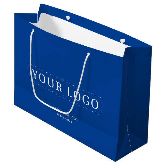 Blue Simple Minimal Business Logo Shopping Bags (Front Angled)