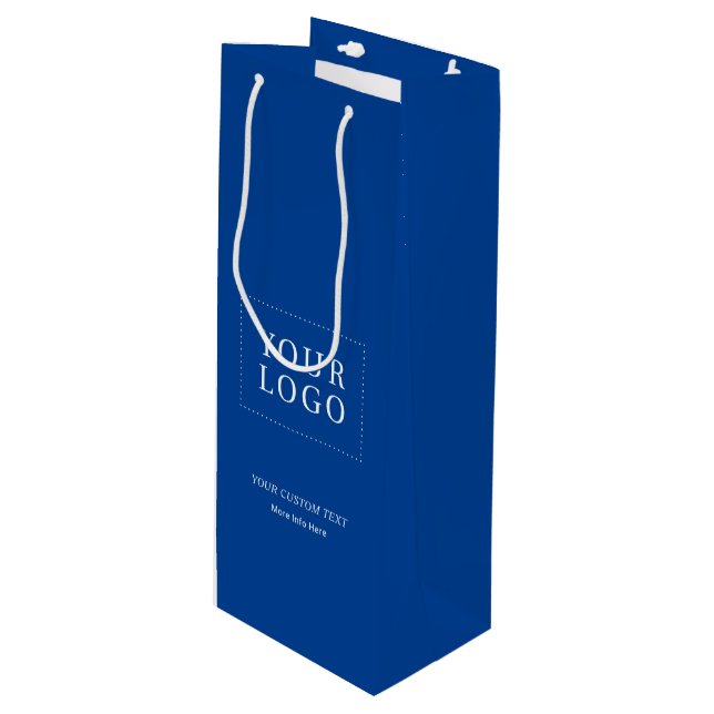 Blue Simple Minimal Business Logo Wine Paper Bag (Front Angled)