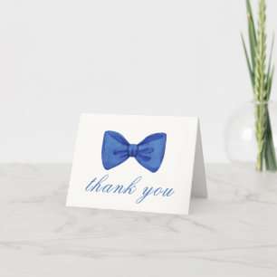 Blue Simple Minimalist Bow Boy Baby Shower  Thank You Card