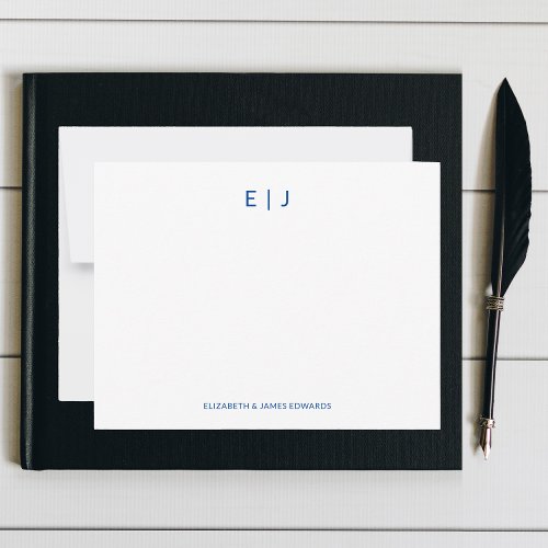 Blue Simple Minimalist Couple Initials Note Card