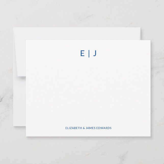 Blue Simple Minimalist Couple Initials Note Card (Front)