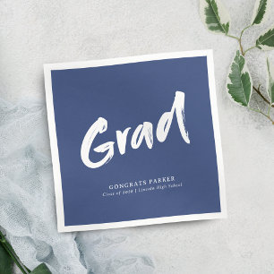 Blue Simple Modern Brush Script Graduation Party Napkins