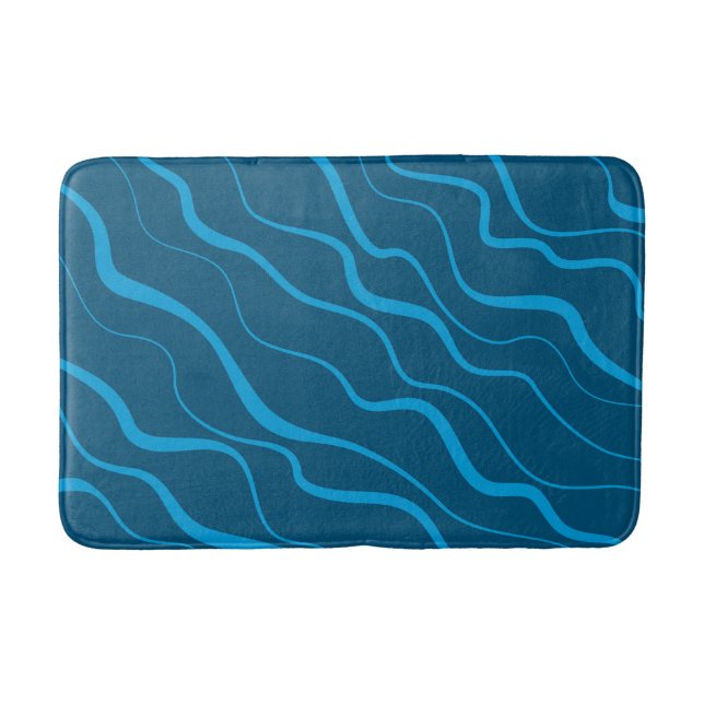 Blue, simple, modern, cool wave abstraction bath mat (Front)