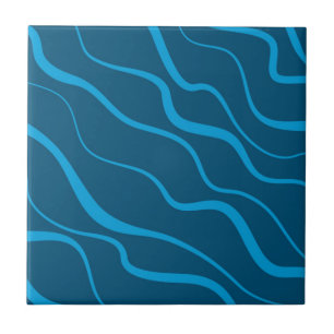 Blue, simple, modern, cool wave abstraction ceramic tile