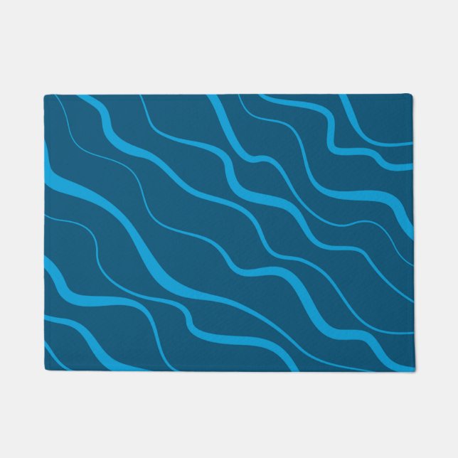 Blue, simple, modern, cool wave abstraction doormat (Front)