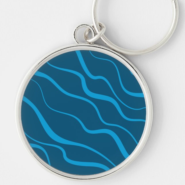 Blue, simple, modern, cool wave abstraction keychain (Front)