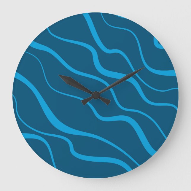 Blue, simple, modern, cool wave abstraction large clock (Front)