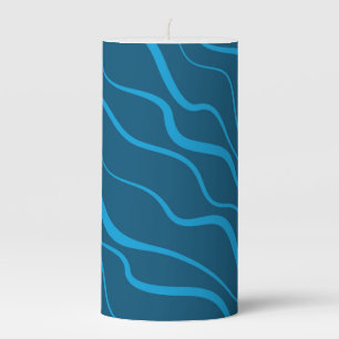 Blue, simple, modern, cool wave abstraction pillar candle