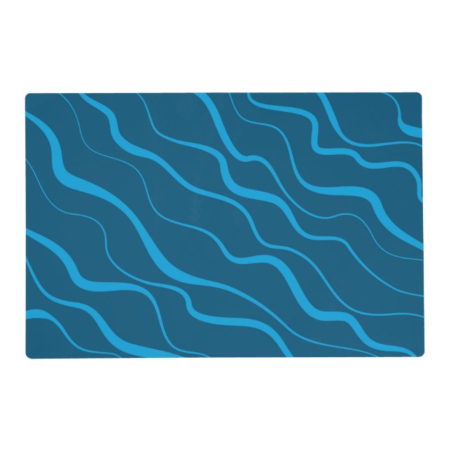 Blue, simple, modern, cool wave abstraction placemat (Back)
