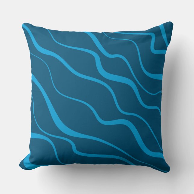 Blue, simple, modern, cool wave abstraction throw pillow (Front)