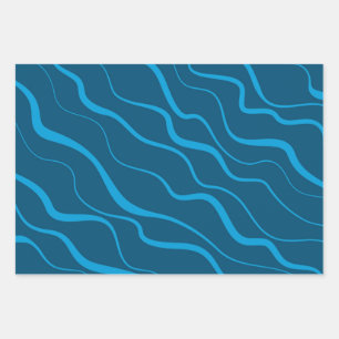Blue, simple, modern, cool wave abstraction wrapping paper sheets