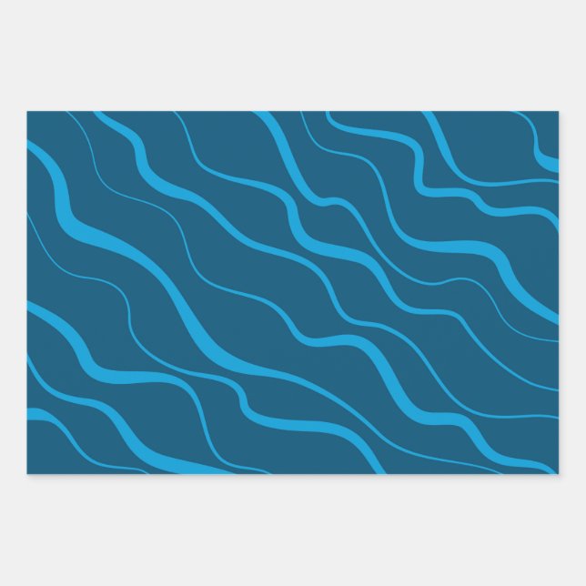 Blue, simple, modern, cool wave abstraction wrapping paper sheets (Front)