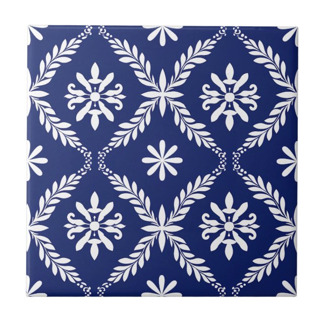 Blue Simple Modern Geometric Elegant Abstract Ceramic Tile (Front)