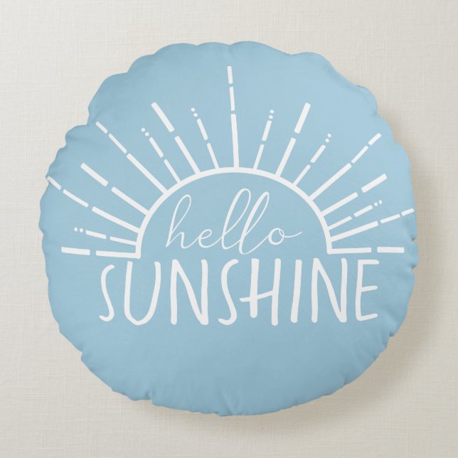 Blue Simple Modern Hello Sunshine     Round Pillow (Front)