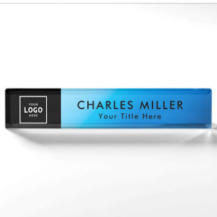 Blue Simple Modern Professional business logo Desk Name Plate
