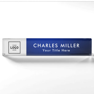 Blue simple Modern Professional business logo Desk Name Plate