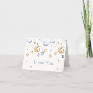 Blue Simple Modern Twinkle Twinkle Baby Shower Thank You Card