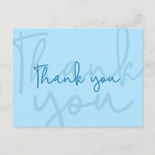 Blue Simple Modern Typography Thank You baby boy Announcement Postcard