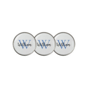Blue SImple Monogram Name Personalized Golf Ball Marker