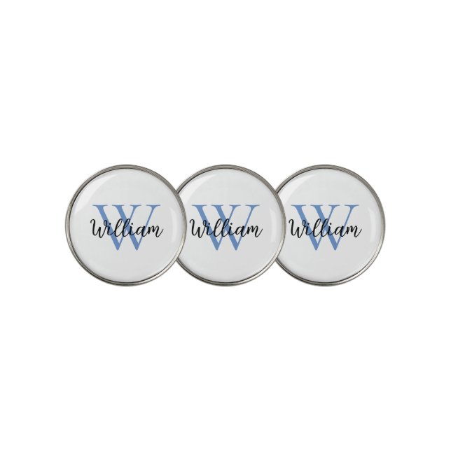 Blue SImple Monogram Name Personalized Golf Ball Marker (3 Up)