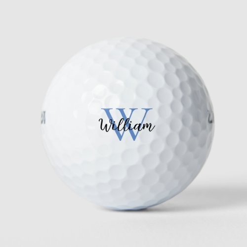 Blue SImple Monogram Name Personalized Golf Balls