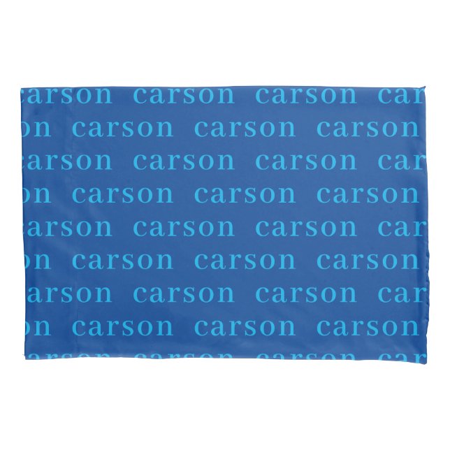 Blue Simple Personalized Repeating Name  Pillow Case (Front)