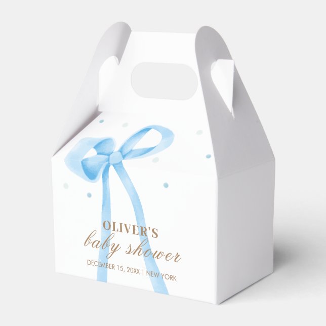 Blue Simple Polka Dot Bow Baby Shower Favor Boxes (Front Side)