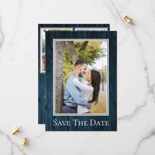 Blue Simple Rustic Photo Save The Date