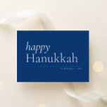 Blue Simple Serif Happy Hanukkah Holiday Card<br><div class="desc">Modern simplicity makes this understated,  text-based holiday card shine in classic Hanukkah colors of blue and white. The custom backer features two of your best photos from the year and easy to personalize message text.</div>