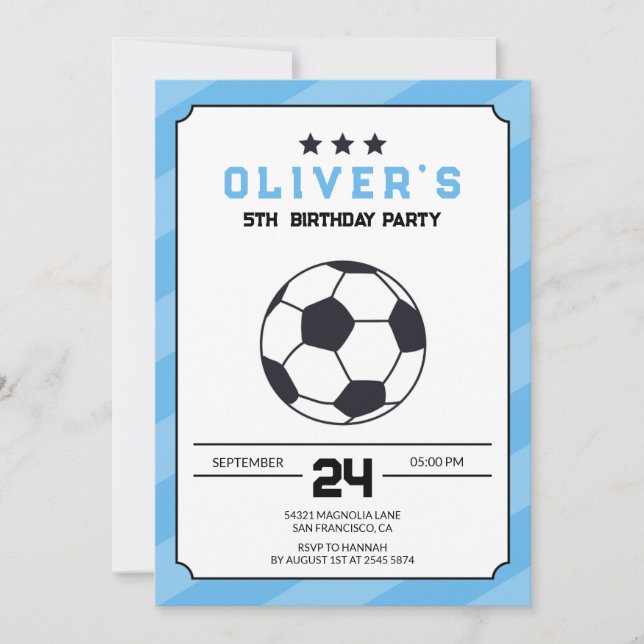 Blue Simple Soccer  Birthday Invitation (Front)