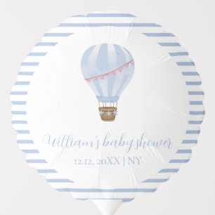 Blue Simple Stripe Hot Air Balloon Boy Baby Shower