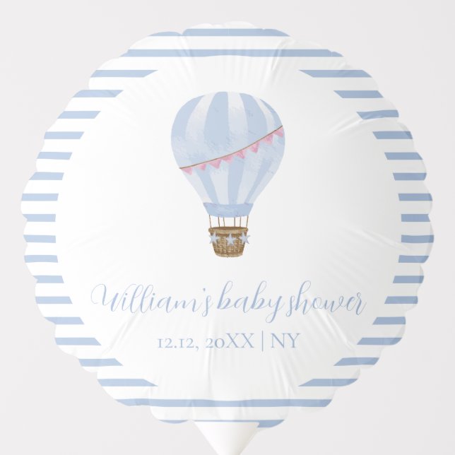 Blue Simple Stripe Hot Air Balloon Boy Baby Shower (Front)