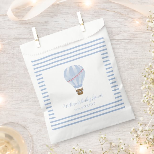 Blue Simple Stripe Hot Air Balloon Boy Baby Shower Favor Bag (Clipped)