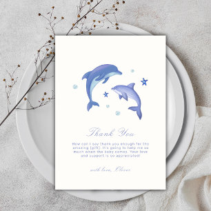 Blue Simple Summer Dolphin Stars Baby Shower  Thank You Card