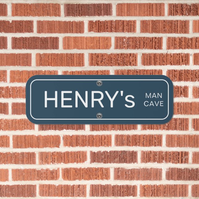Blue simple traditional street custom man cave metal sign (In Situ(Brick))