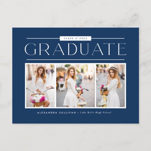 Blue Simple Typography Photo Collage Graduation Postcard