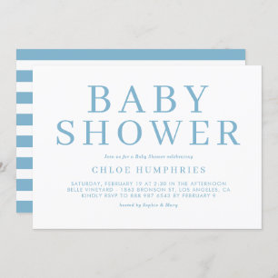 Blue Simple Typography Stripes Boy Baby Shower Invitation