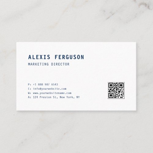 Blue Simple Typography with QR Code Minimalist Business Card