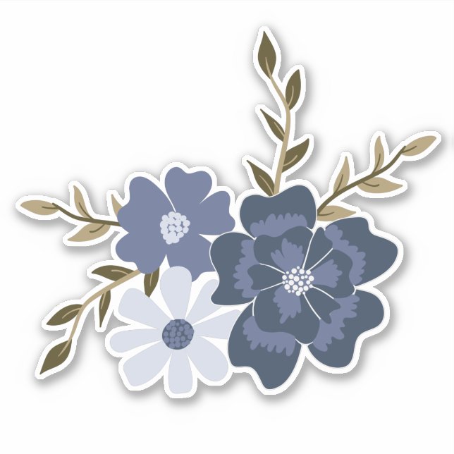 Blue Simple Vine Flowers Botanical Sticker (Front)