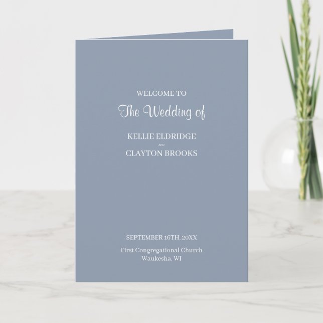 Blue Simple Wedding Folded Program (Front)