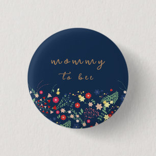Blue Simple Wildflower Mommy To Bee Baby Shower  Button