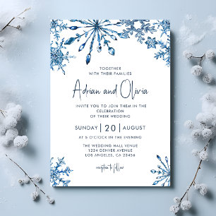 Blue Simple Winter wonderland Snowflake Wedding Invitation