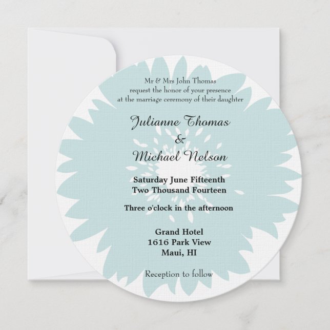 Blue Simplicity Flower Wedding Invitation (Front)